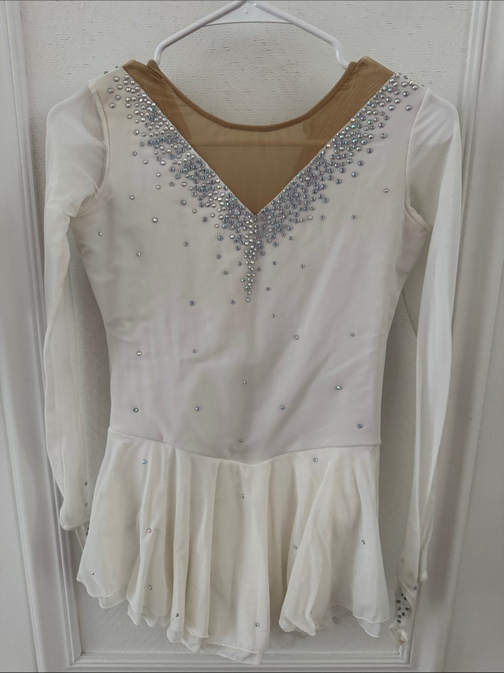 White Crystal-Embellished Figure Skating Dress